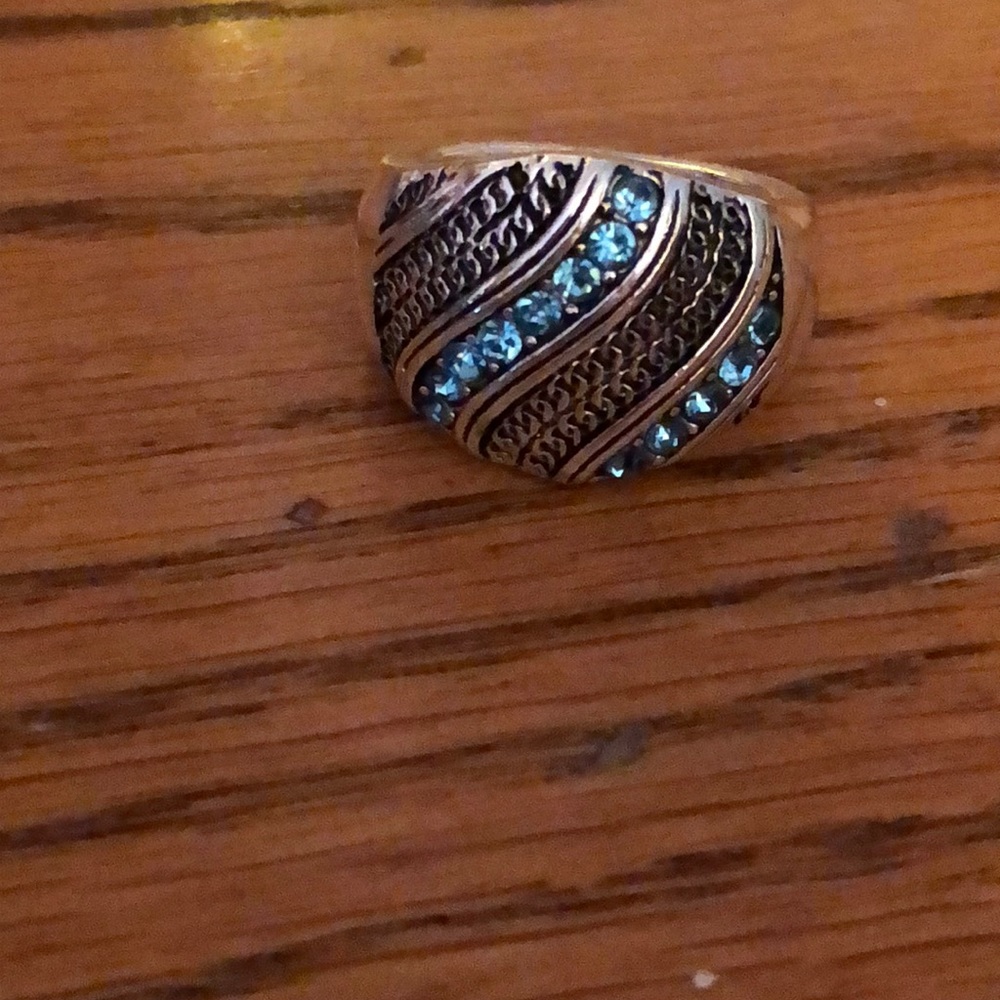 Blue stone and silver ring